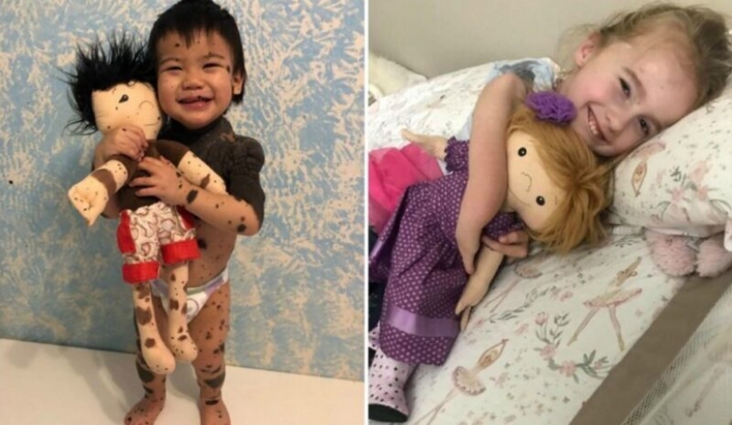 Woman sews a special doll for children with disabilities