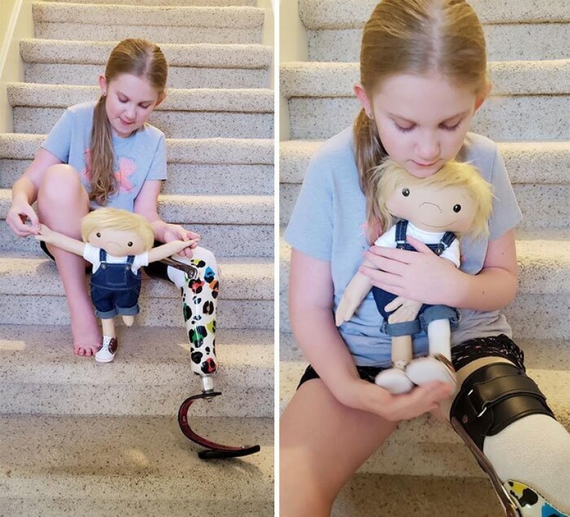 Woman sews a special doll for children with disabilities