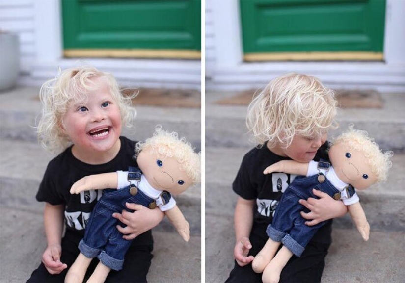Woman sews a special doll for children with disabilities
