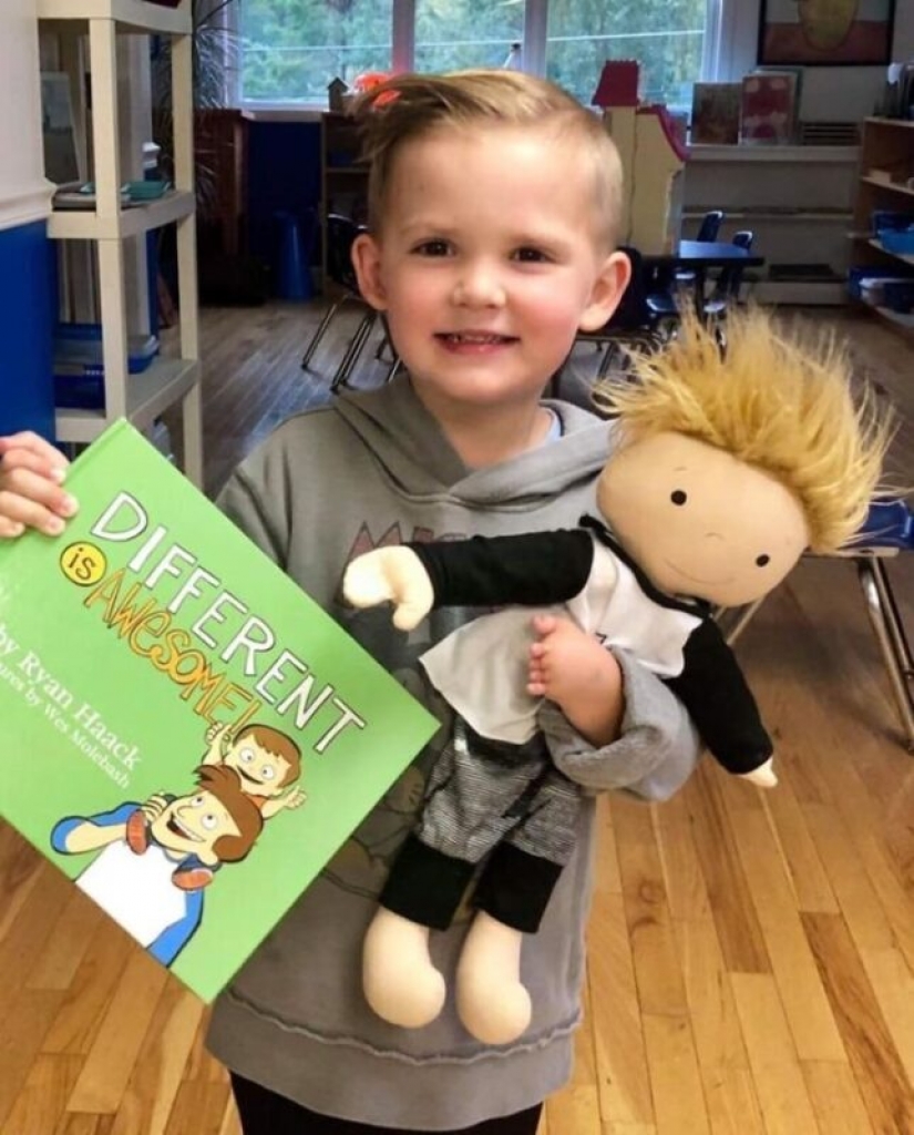 Woman sews a special doll for children with disabilities