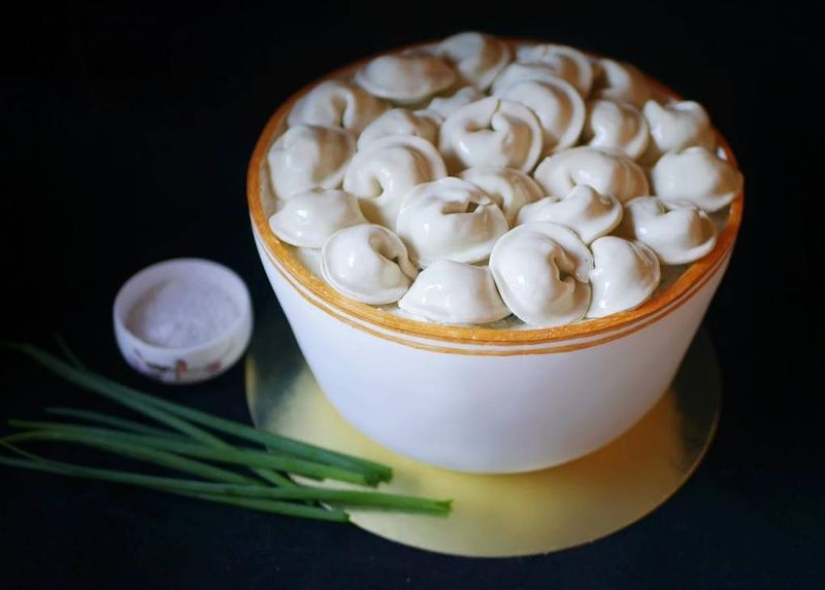 A basin of olivier, dumplings, a dead pigeon and other ironic cakes of a pastry chef from St. Petersburg