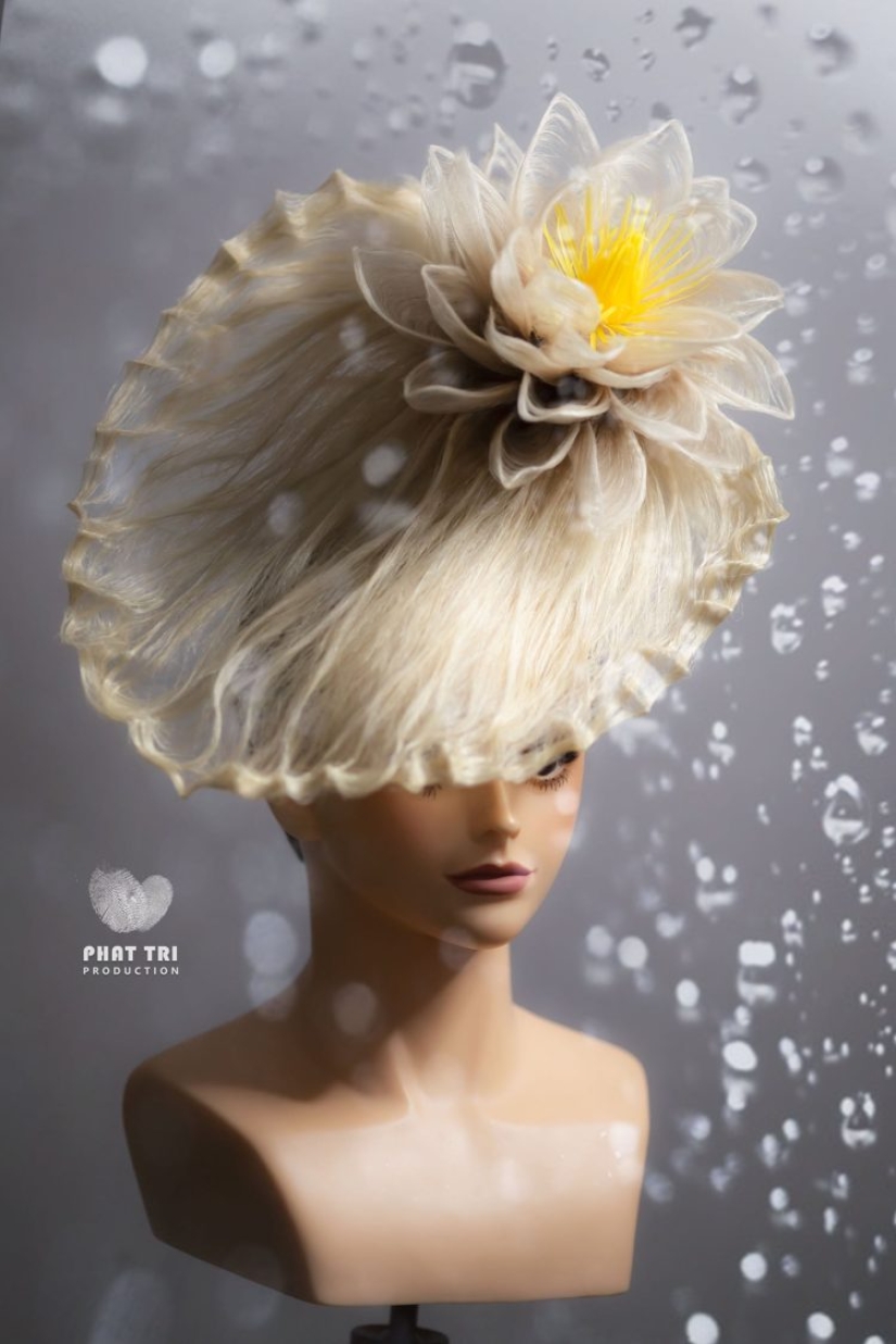 A talented hairdresser creates spectacular hairstyles in the form of flowers