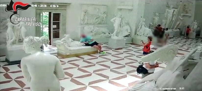 A tourist lay down for a selfie in an Italian museum and broke the fingers of a 200-year-old sculpture
