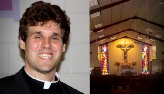 A vicious priest was arrested for having sex with two women on the church altar