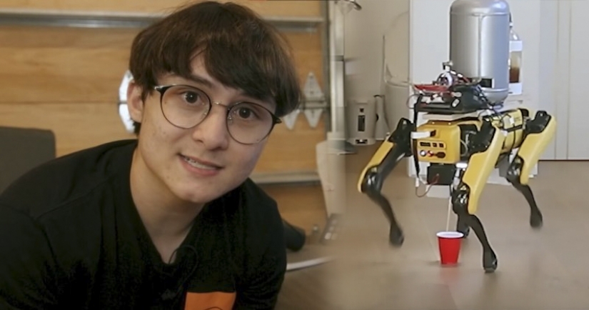 American blogger ha enseñado a un perro-robot para escribir la cerveza en un vaso American blogger ha enseñado a un perro-robot para escribir la cerveza en un vaso