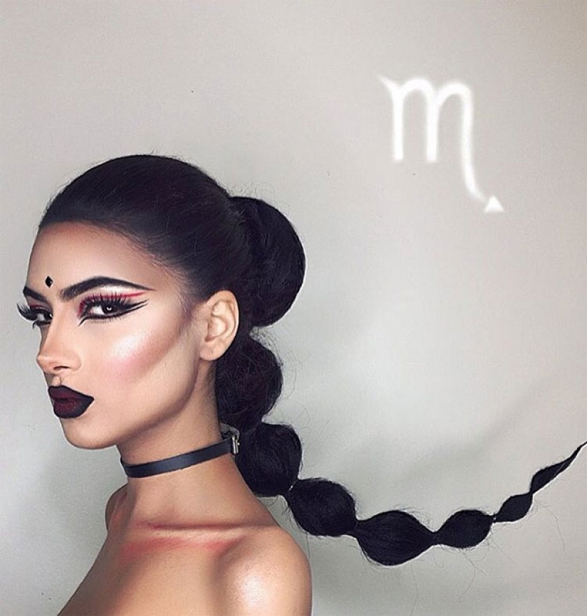 Artista iraní con un maquillaje hecho los signos del zodiaco, sexy