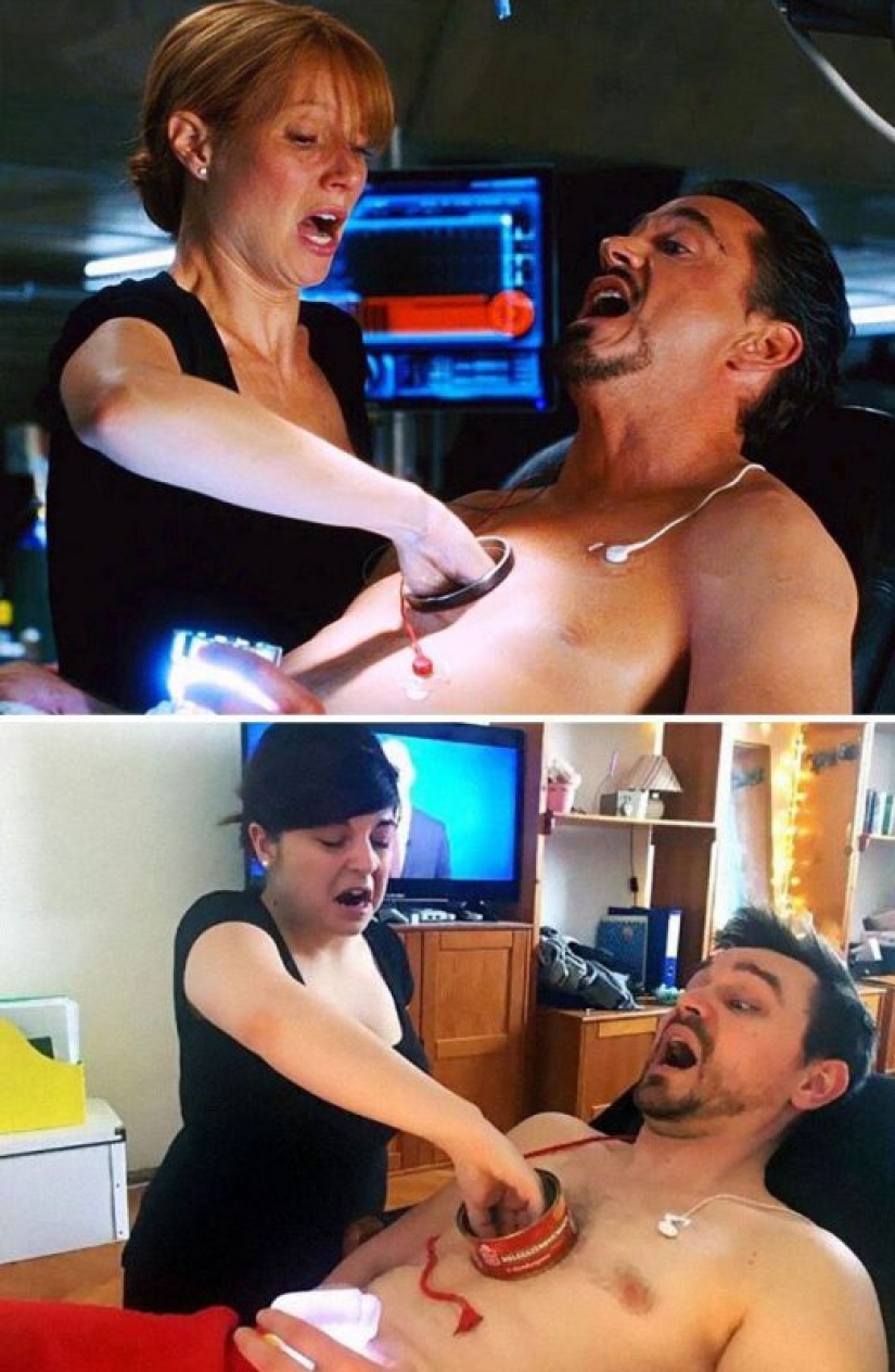 Bored quarantined a couple recreated scenes from famous movies