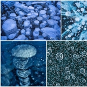 Burbujas de aire congeladas en el lago