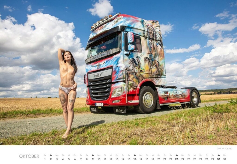 Chicas calientes y camiones poderosos en el calendario erótico "Trucker-Träume Kalender 2022"