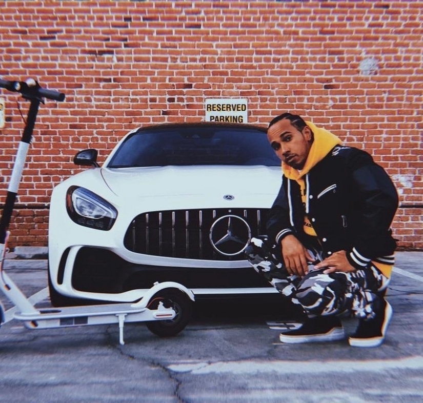 Cool guy on cool cars: a chic collection of cars of the racer Lewis Hamilton