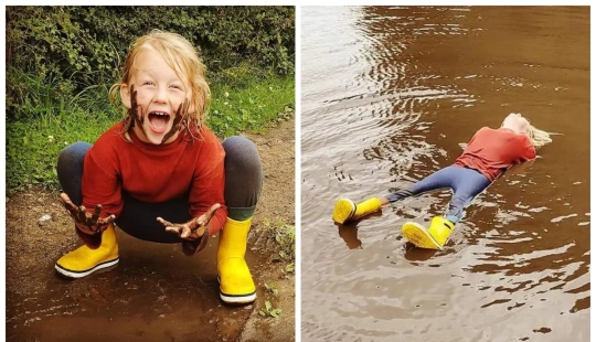 Dirty parenting: Mother lets daughter wallow in puddles for self-expression Dirty parenting: Mother lets daughter wallow in puddles for self-expression