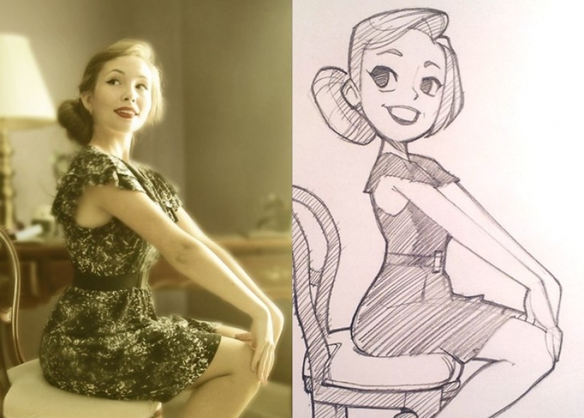 El artista dibuja versiones de dibujos animados de personas