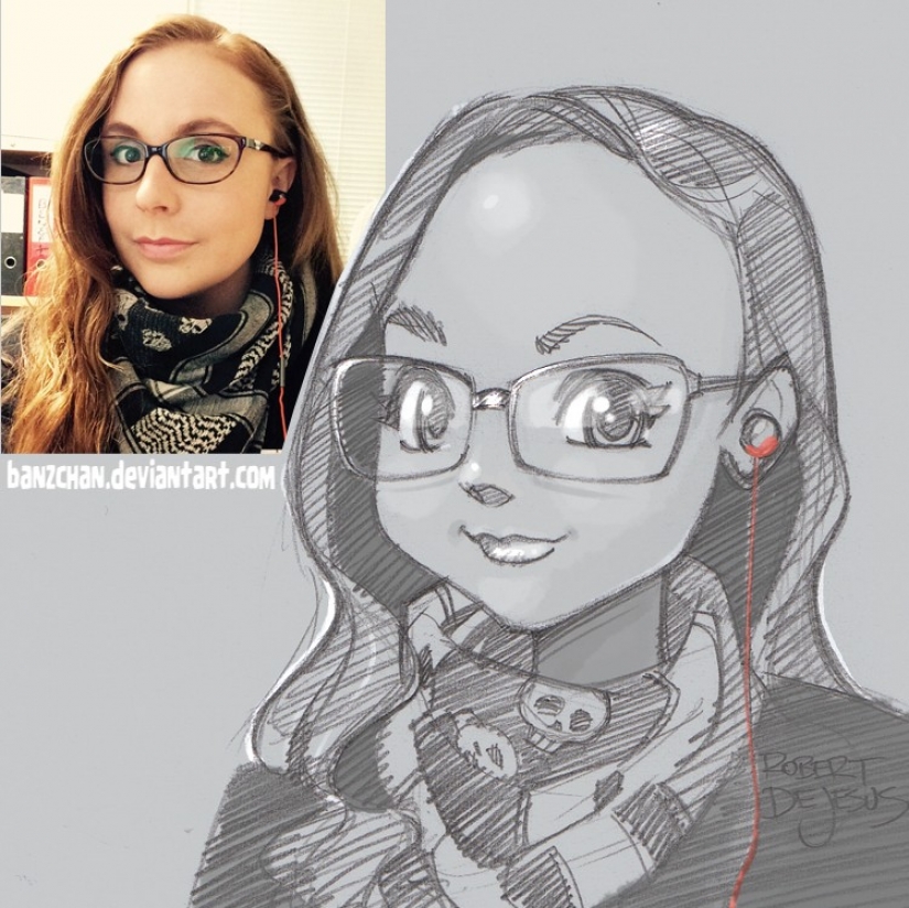 El artista dibuja versiones de dibujos animados de personas