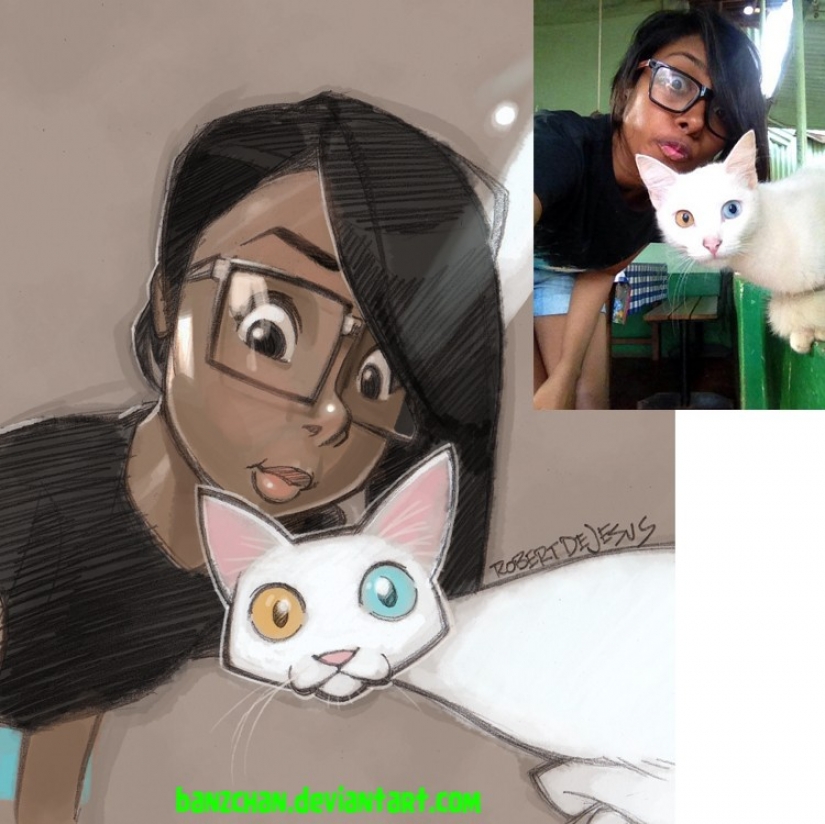 El artista dibuja versiones de dibujos animados de personas