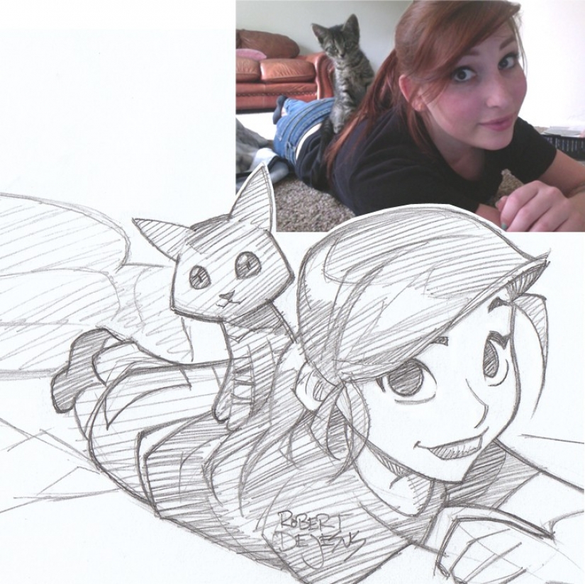 El artista dibuja versiones de dibujos animados de personas