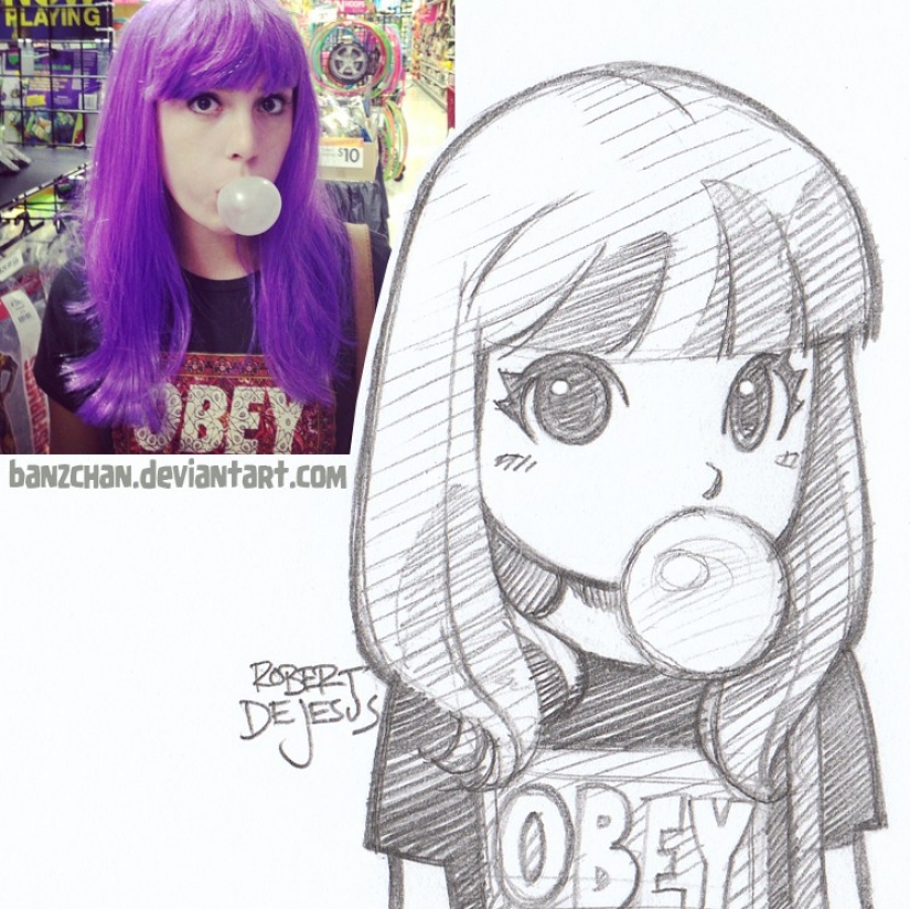 El artista dibuja versiones de dibujos animados de personas