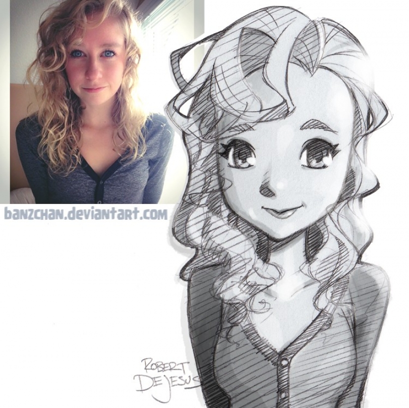 El artista dibuja versiones de dibujos animados de personas