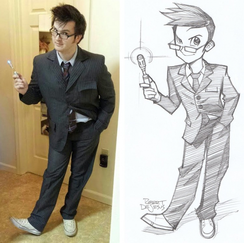 El artista dibuja versiones de dibujos animados de personas