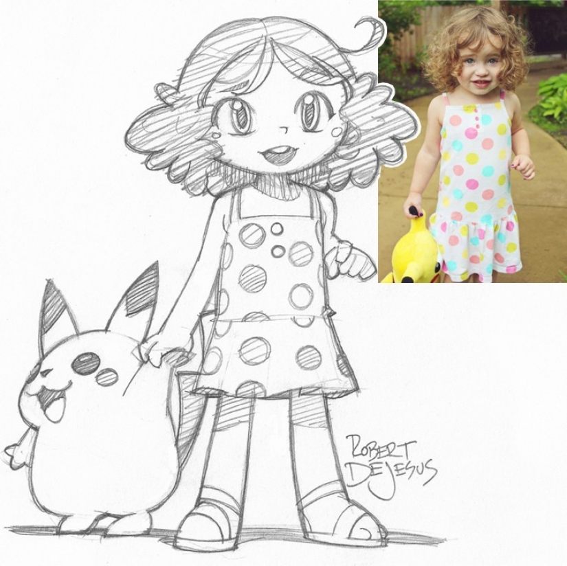 El artista dibuja versiones de dibujos animados de personas