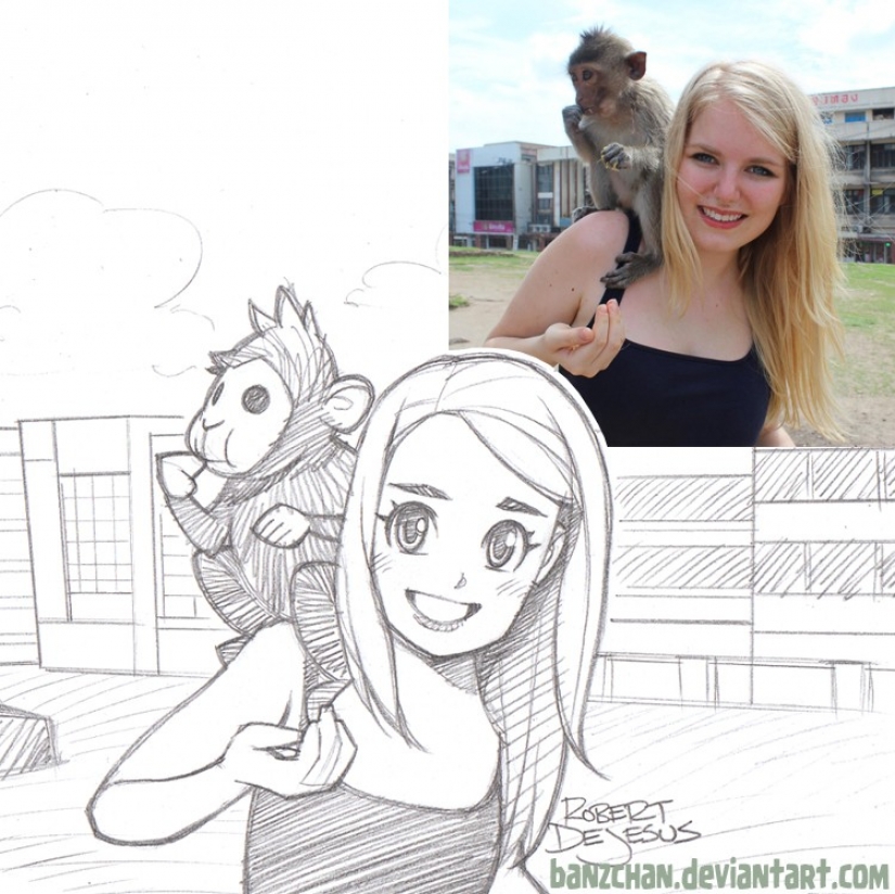 El artista dibuja versiones de dibujos animados de personas