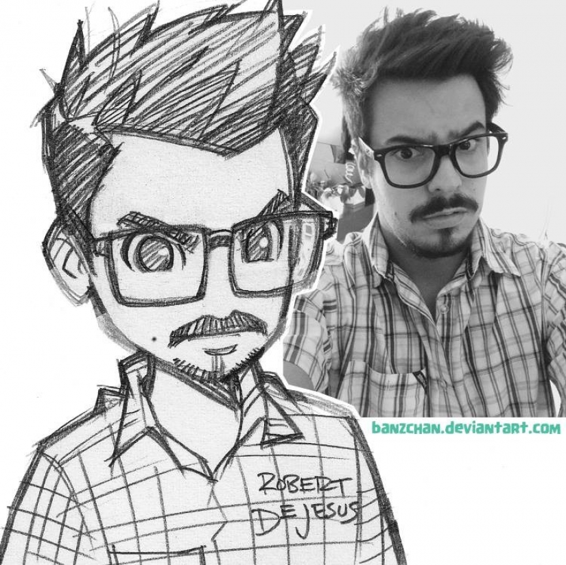 El artista dibuja versiones de dibujos animados de personas