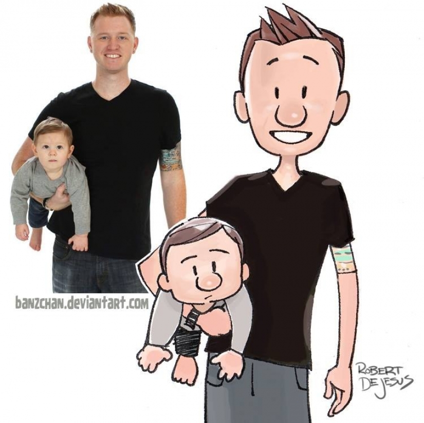 El artista dibuja versiones de dibujos animados de personas