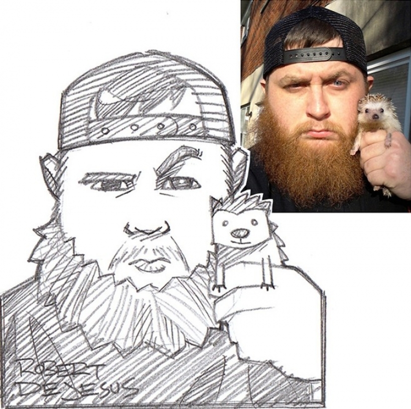 El artista dibuja versiones de dibujos animados de personas