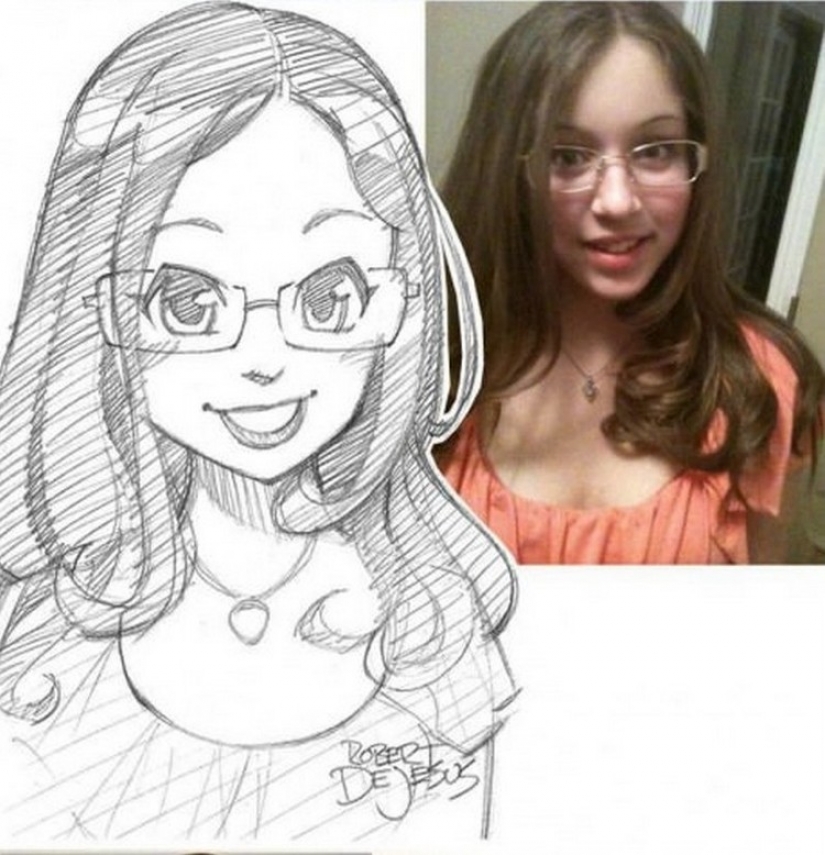 El artista dibuja versiones de dibujos animados de personas