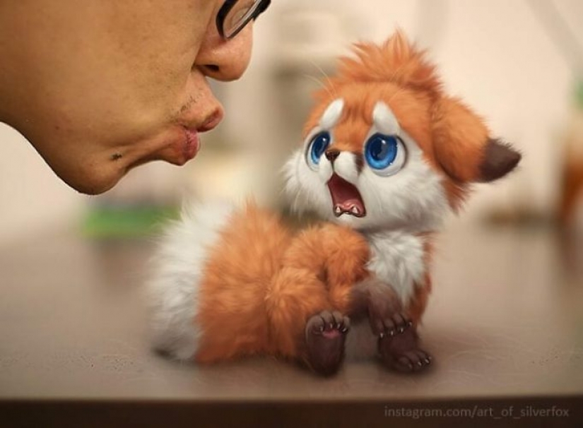 Este artista no tiene mascotas, por lo que pone animales peludos digitales en situaciones de la vida real. Este artista no tiene mascotas, por lo que pone animales peludos digitales en situaciones de la vida real.