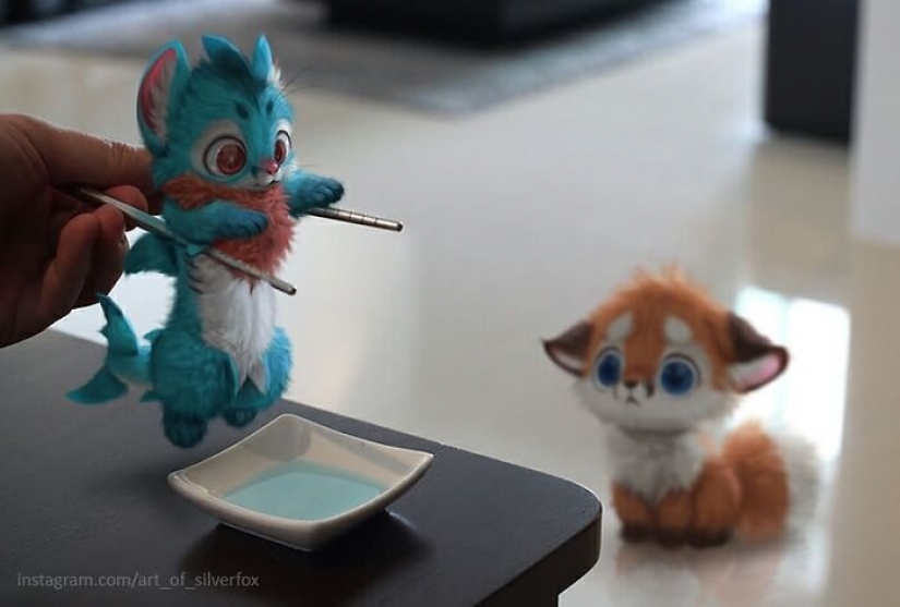 Este artista no tiene mascotas, por lo que pone animales peludos digitales en situaciones de la vida real. Este artista no tiene mascotas, por lo que pone animales peludos digitales en situaciones de la vida real.