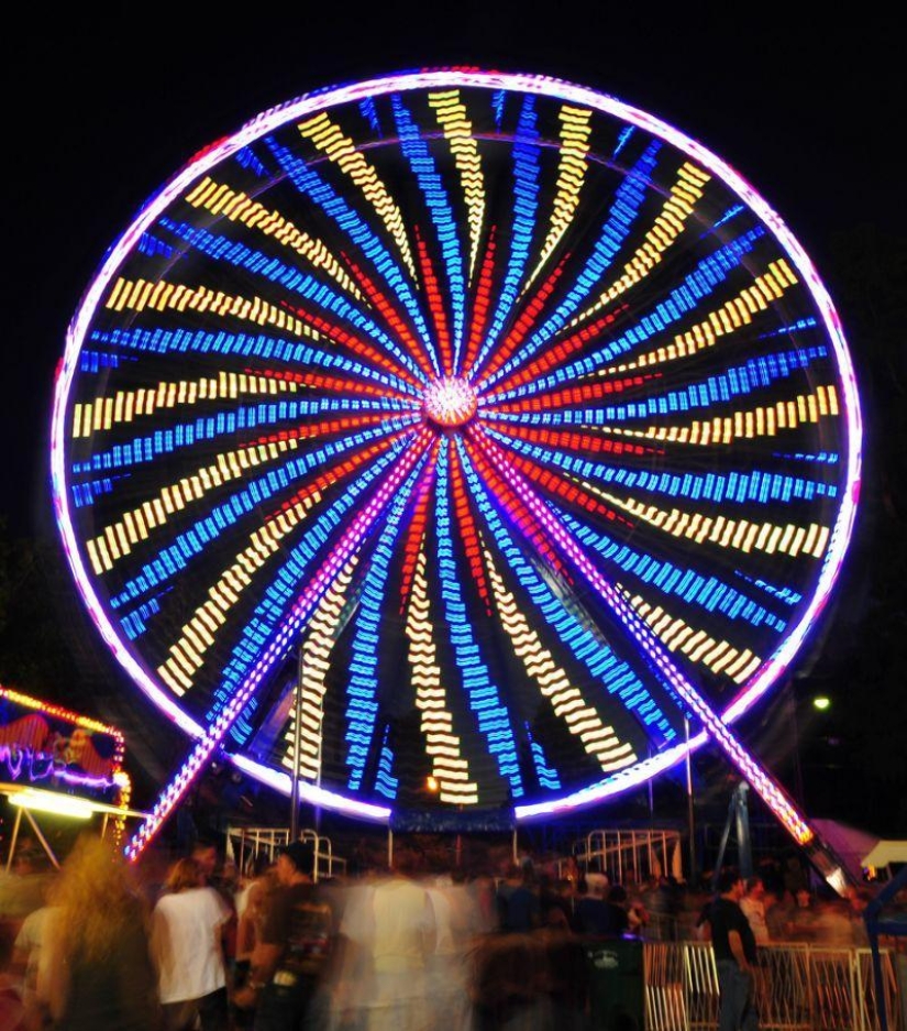 Ferris wheels on long exposure