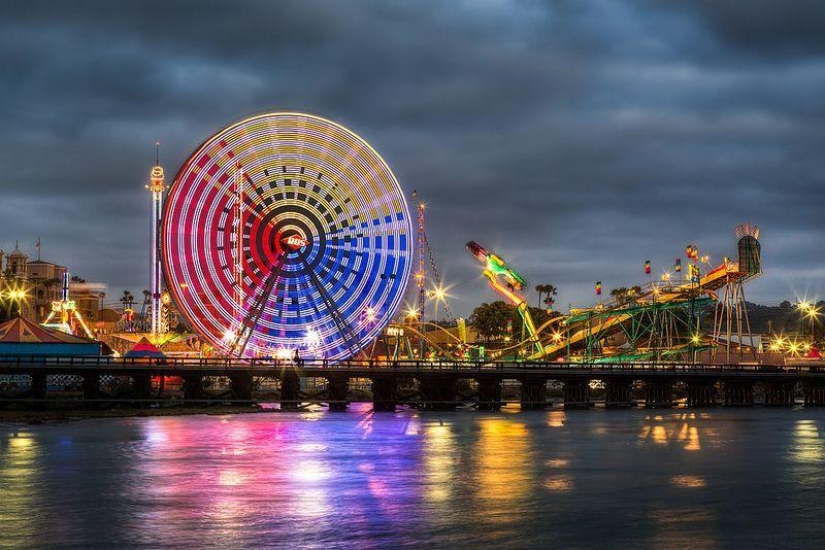 Ferris wheels on long exposure