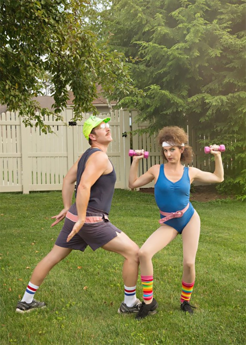For the 10th anniversary of their marriage, the couple starred in a stupid photo shoot in the style of the 80s