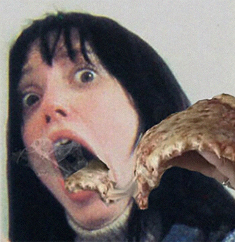 Horror with ketchup: users add pizza to the frames from scary movies