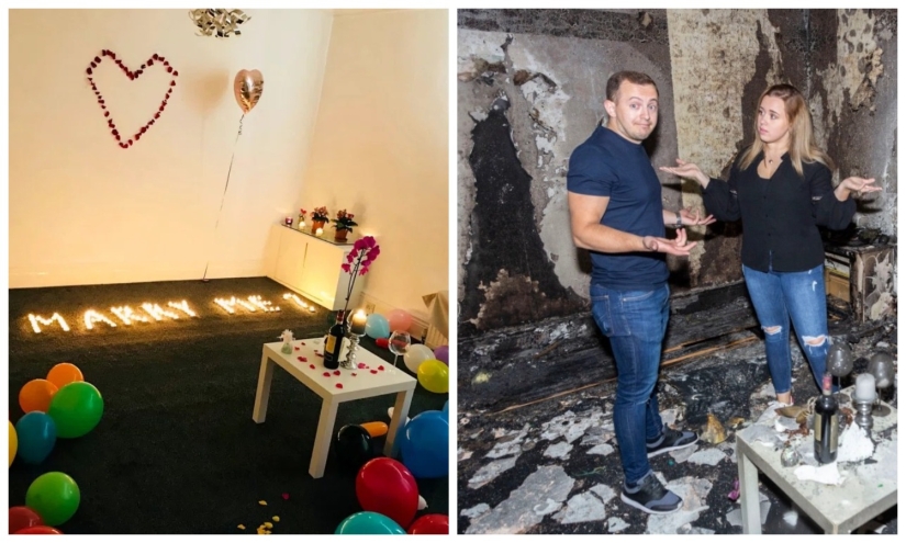 Hot love: a guy burned down an apartment, making a marriage proposal to his beloved Hot love: a guy burned down an apartment, making a marriage proposal to his beloved