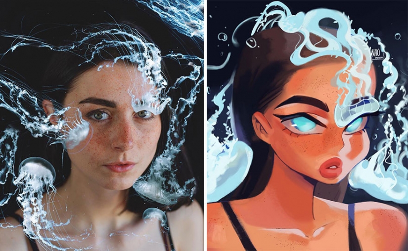 "I'm an artist, I see it that way!": 16 talented illustrators redraw portraits of girls "I'm an artist, I see it that way!": 16 talented illustrators redraw portraits of girls
