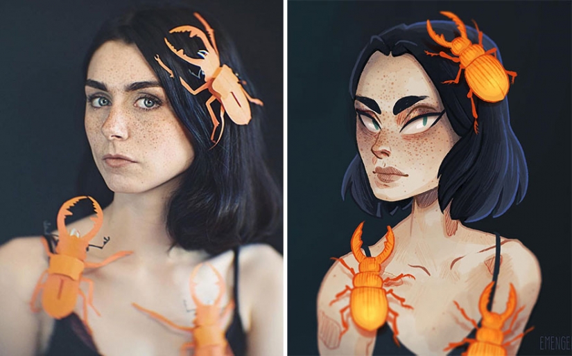 "I'm an artist, I see it that way!": 16 talented illustrators redraw portraits of girls "I'm an artist, I see it that way!": 16 talented illustrators redraw portraits of girls