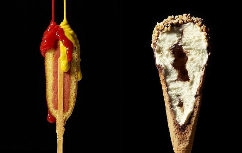 In half: the usual things, cut into pieces In half: the usual things, cut into pieces