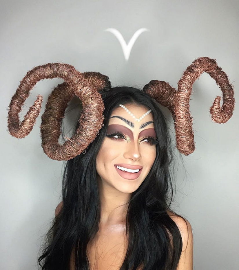 Iranian artist with a make-up made the signs of the zodiac, sexy