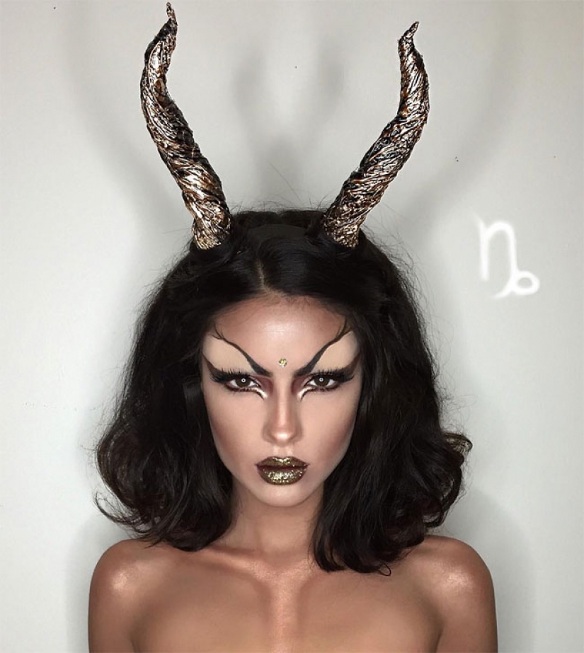 Iranian artist with a make-up made the signs of the zodiac, sexy