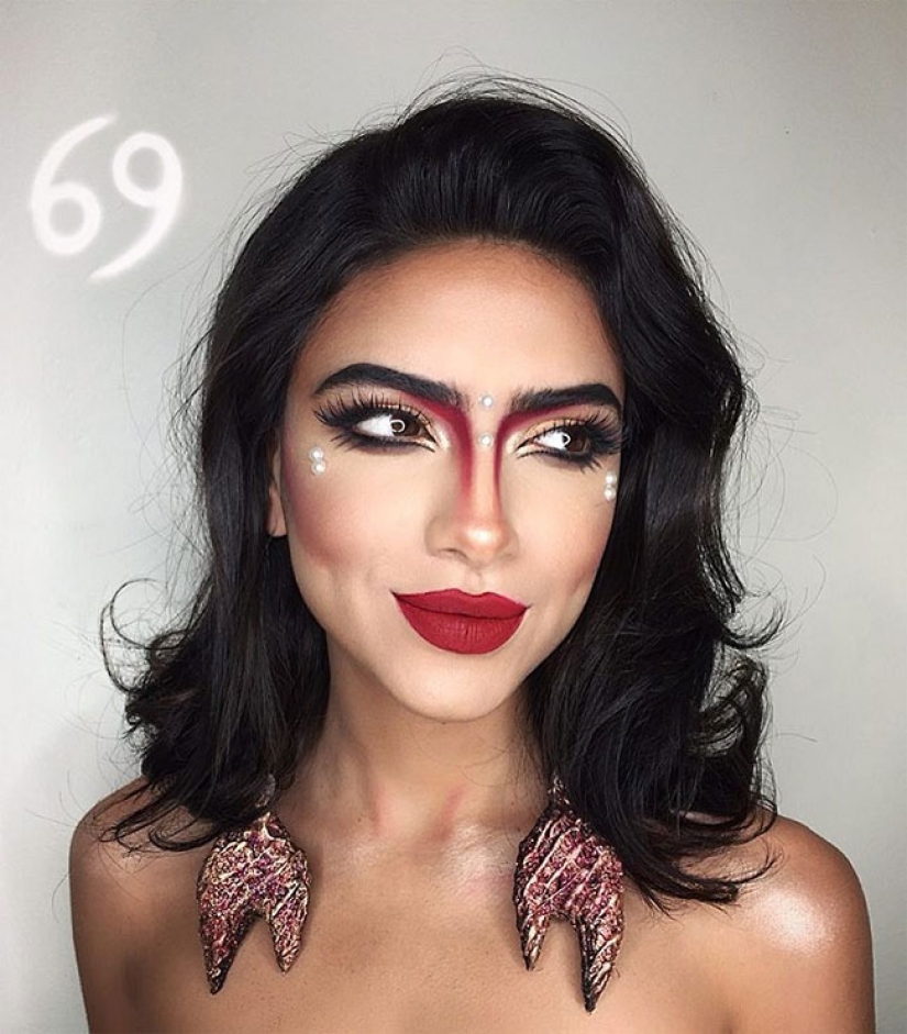 Iranian artist with a make-up made the signs of the zodiac, sexy