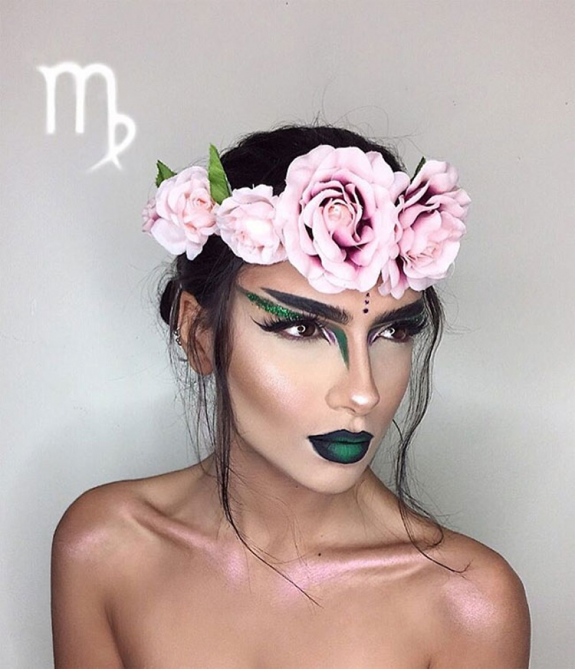 Iranian artist with a make-up made the signs of the zodiac, sexy