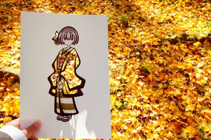 Japanese artist paints his illustrations with the help of nature