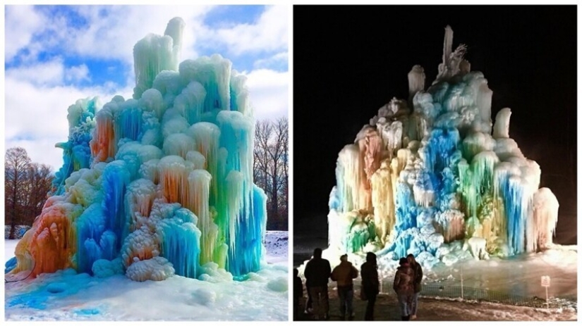 La familia construye una casa al lado de una enorme escultura de hielo cada Navidad