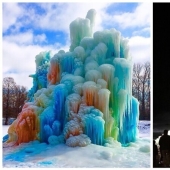 La familia construye una casa al lado de una enorme escultura de hielo cada Navidad La familia construye una casa al lado de una enorme escultura de hielo cada Navidad