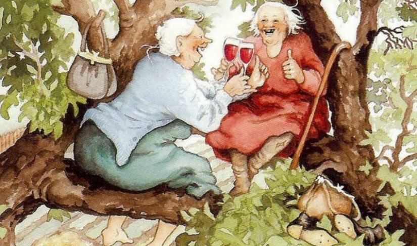 Naughty old ladies: a series of postcards with cheerful friends Naughty old ladies: a series of postcards with cheerful friends