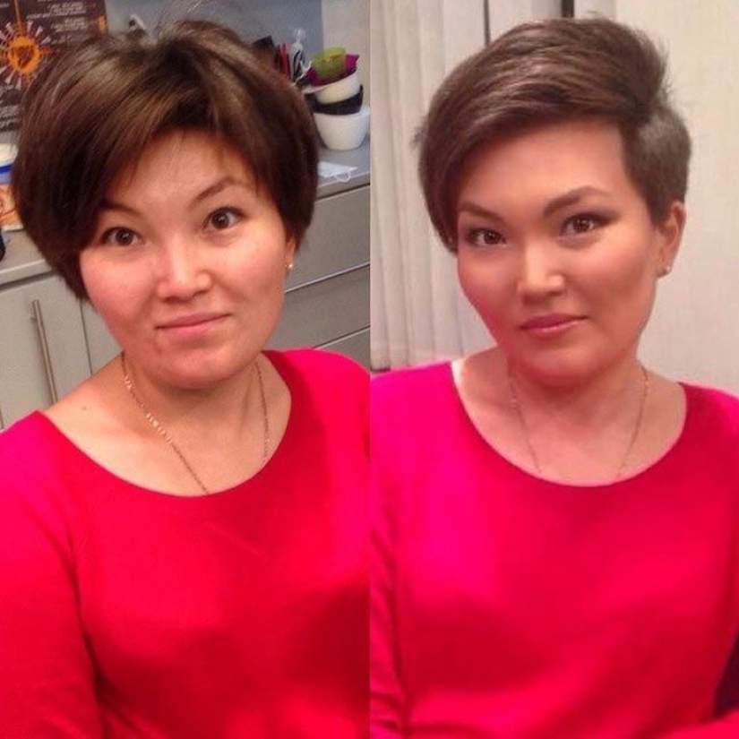 Otra cara: con la ayuda del maquillaje, el artista de maquillaje hábilmente convierte a las niñas comunes en verdaderas bellezas Otra cara: con la ayuda del maquillaje, el artista de maquillaje hábilmente convierte a las niñas comunes en verdaderas bellezas