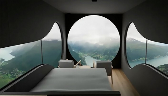 Pájaro cuadros con vistas de los fiordos y montañas de Noruega