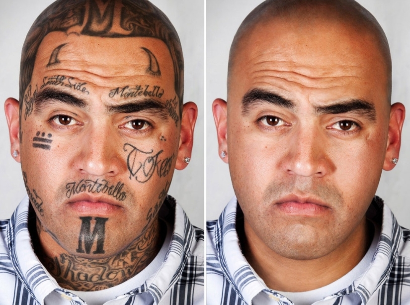 Retouched tattoos of gangsters: Steve Barton's photo project
