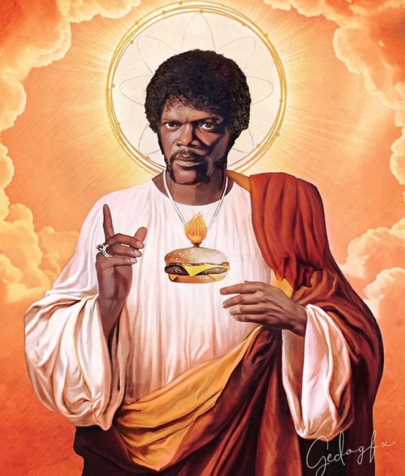 Saint Keanu and other celebrities in the image of saints